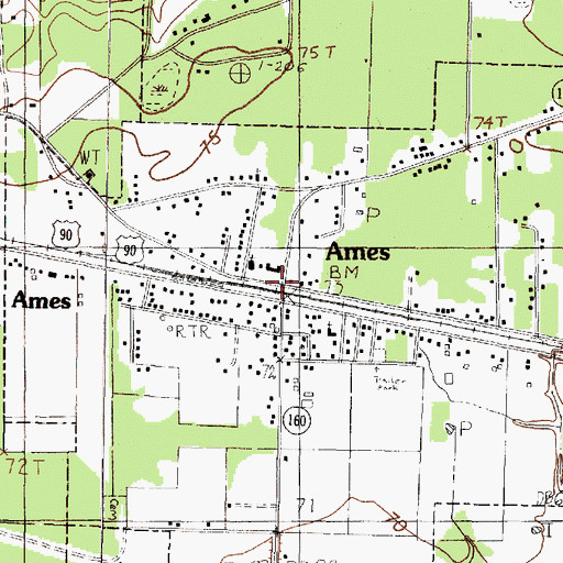 Topographic Map of Ames Community Volunteer Fire Department, TX
