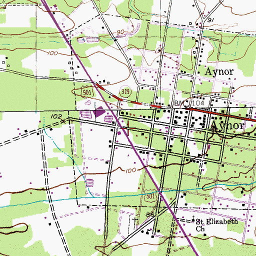 Topographic Map of Aynor Police Department, SC