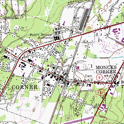 Topographic Map of Moncks Corner Police Department, SC