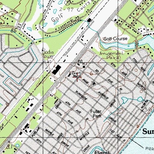 Topographic Map of Surfside Beach Police Department, SC