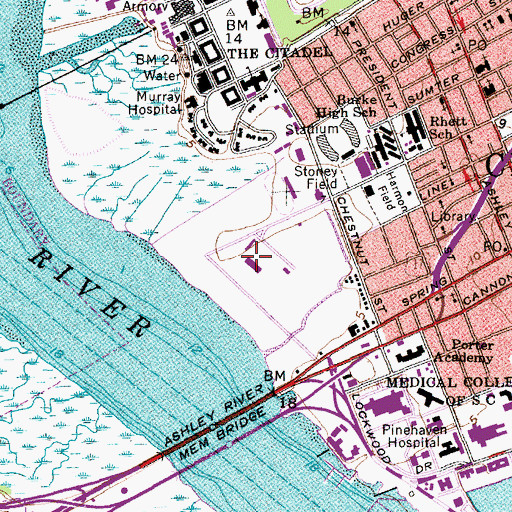Topographic Map of Charleston Police Department, SC