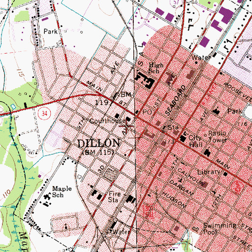Topographic Map of Dillon County Sheriff's Office, SC