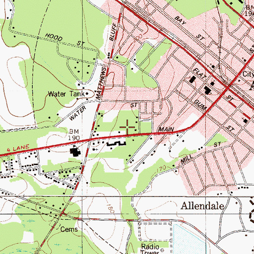 Topographic Map of Allendale Police Department, SC