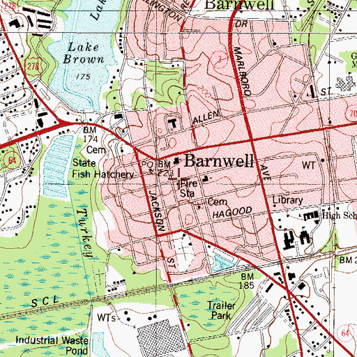 Topographic Map of Barnwell Police Department, SC
