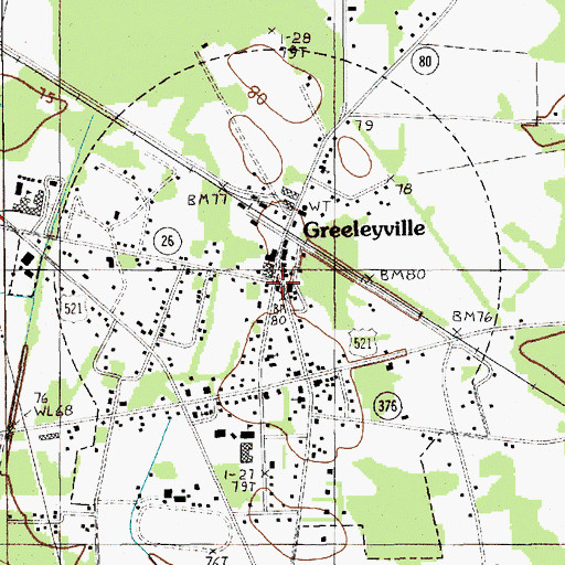 Topographic Map of Greeleyville Police Department, SC