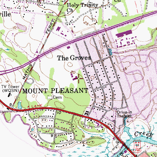 Topographic Map of Mount Pleasant Police Department, SC
