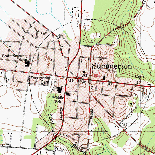 Topographic Map of Summerton Police Department, SC