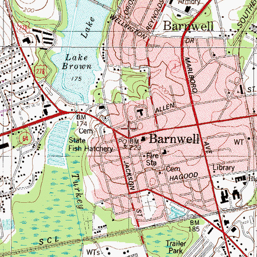 Topographic Map of Barnwell County Emergency Management Office, SC
