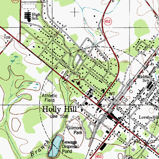 Topographic Map of Holly Hill Police Department, SC