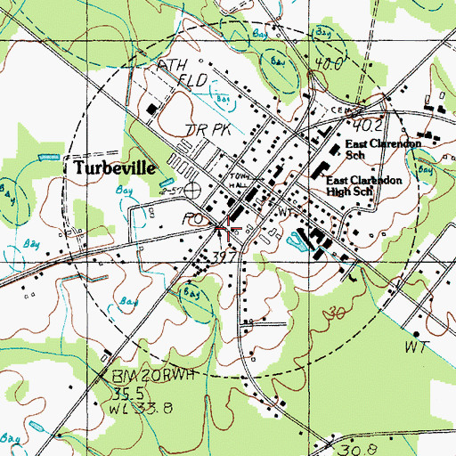 Topographic Map of Turbeville Police Department, SC