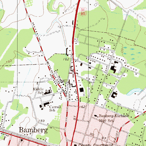 Topographic Map of Bamberg Police Department, SC