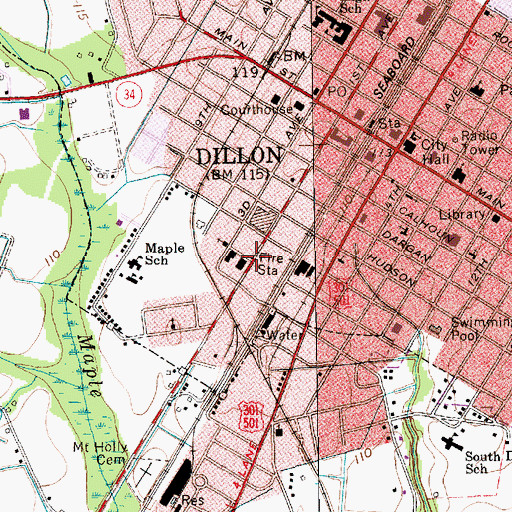 Topographic Map of Dillon County Disaster Preparedness Agency, SC