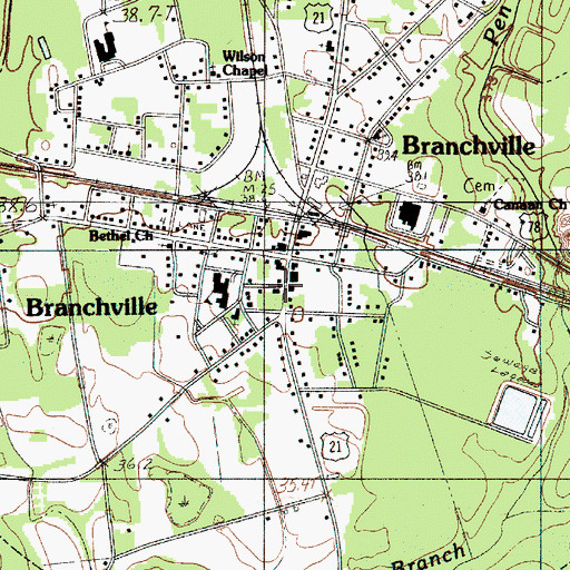 Topographic Map of Branchville Police Department, SC