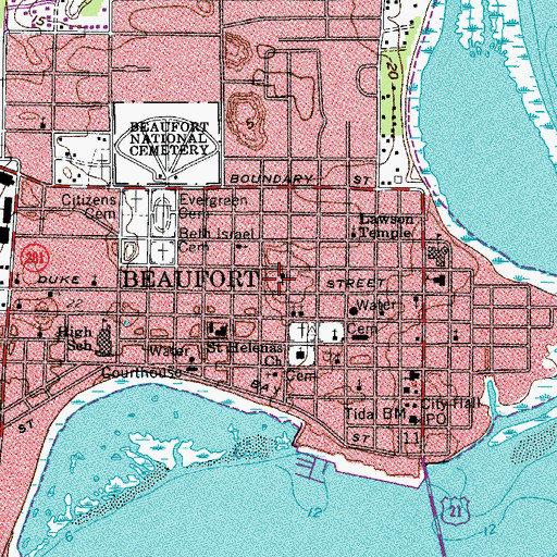Topographic Map of Beaufort Police Department District A Substation, SC