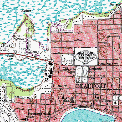 Topographic Map of Beaufort Police Department, SC