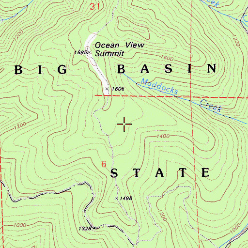 Topographic Map of Big Basin Redwoods State Park, CA