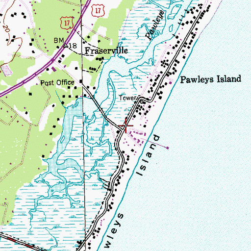 Topographic Map of Pawleys Island Police Department, SC