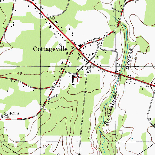 Topographic Map of Cottageville Police Department, SC