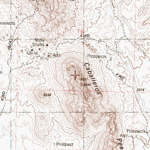 Topographic Map of Caballeros Peaks, AZ