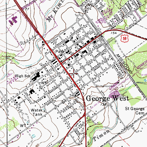 Topographic Map of George West Police Department, TX