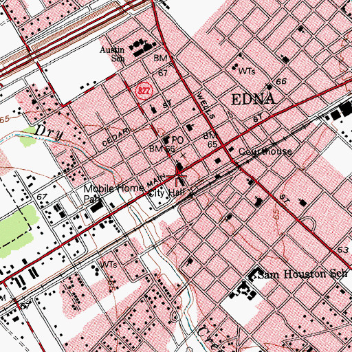 Topographic Map of Edna Police Department, TX