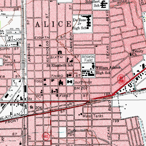 Topographic Map of Jim Wells County Sheriff's Office, TX