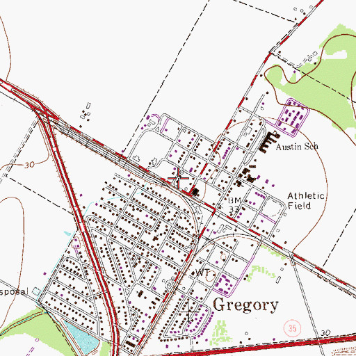 Topographic Map of Gregory Police Department, TX