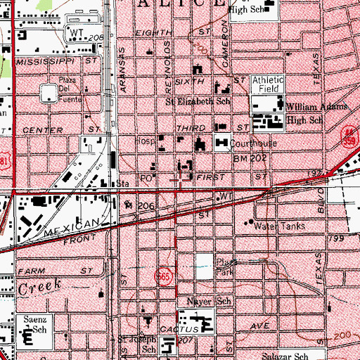Topographic Map of Alice Police Department, TX