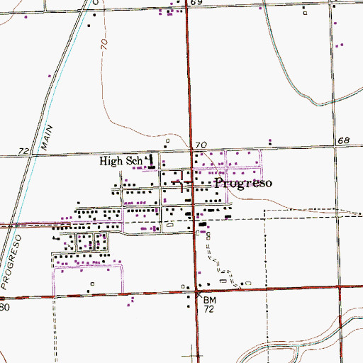 Topographic Map of Progreso Police Department, TX