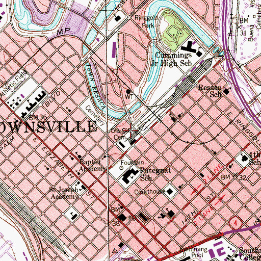 Topographic Map of Brownsville Police Department, TX