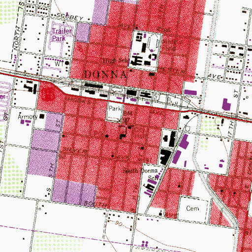 Topographic Map of Donna Police Department, TX