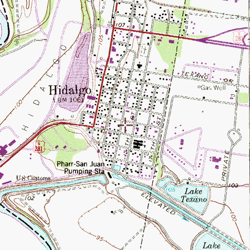 Topographic Map of Hidalgo Police Department, TX