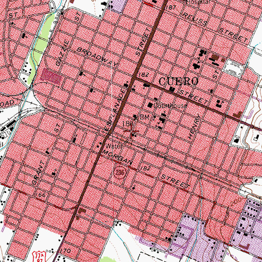Topographic Map of Cuero Police Department, TX