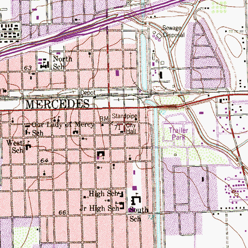Topographic Map of Mercedes Police Department, TX