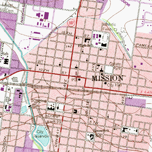 Topographic Map of Mission Police Department, TX
