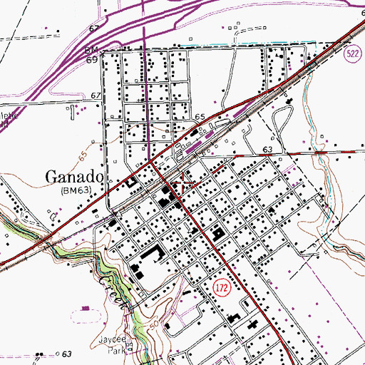 Topographic Map of Ganado Police Department, TX