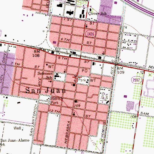 Topographic Map of San Juan Police Department - Administration, TX