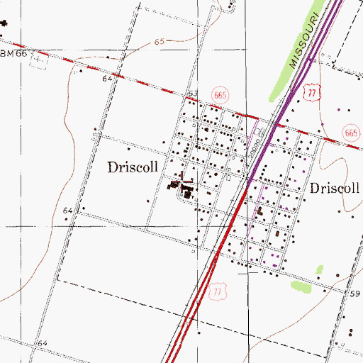 Topographic Map of Driscoll Police Department, TX