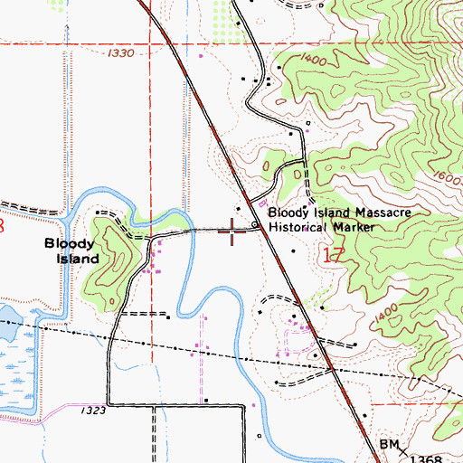 Topographic Map of Bloody Island Massacre Historical Marker, CA