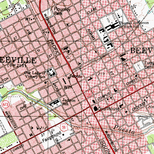 Topographic Map of Beeville Police Department, TX