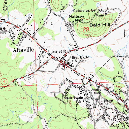 Topographic Map of Bret Harte Union High School, CA