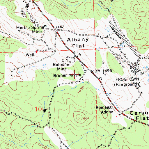 Topographic Map of Bruner Mine, CA