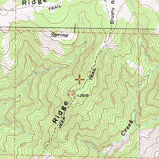 Topographic Map of Brushy Ridge, CA