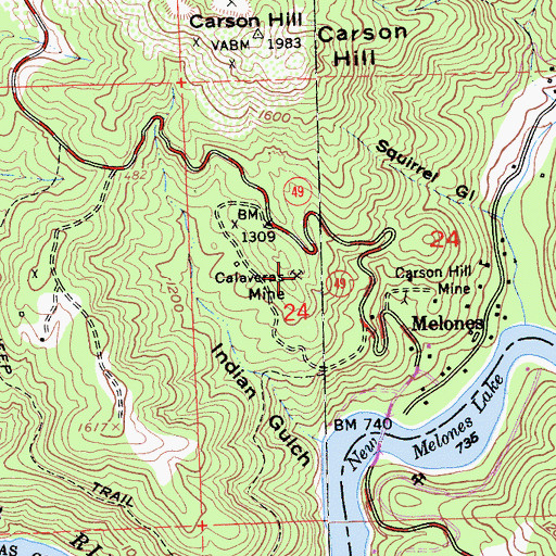 Topographic Map of Calaveras Mine, CA