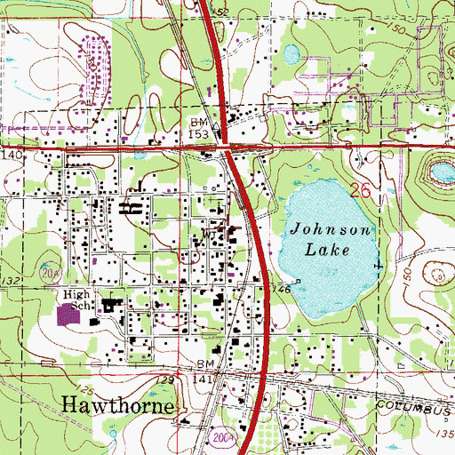 Topographic Map of Hawthorne Branch Library, FL