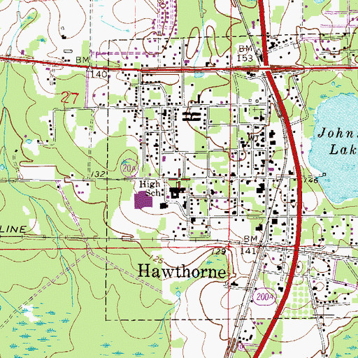 Topographic Map of Hawthorne Middle School, FL