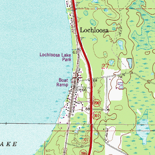 Topographic Map of Lochloosa Post Office, FL