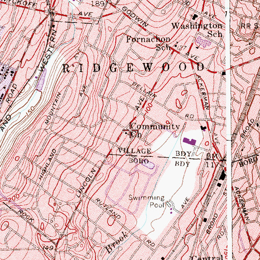 Topographic Map of Ridgewood Christian Reformed Church, NJ