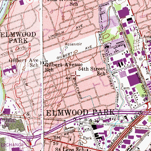 Topographic Map of Elmwood Park Public Library, NJ