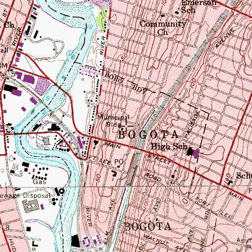 Topographic Map of Bogota Boro Hall, NJ